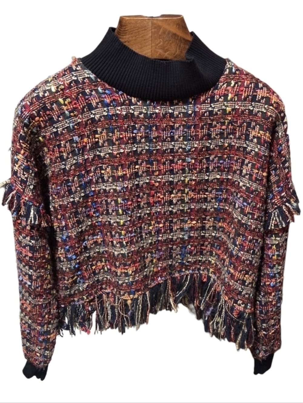 Zara Multicolor Fringe Sweater Oversized Woven Crochet Tweed Multicolor Large - Picture 2 of 10